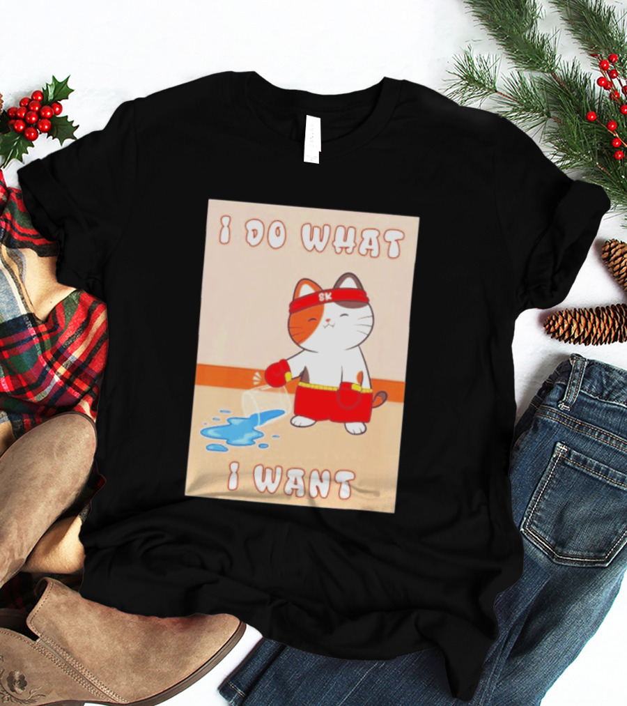 I Do What I Want Boxing Cat Spilled Water Red Gloves T-Shirt