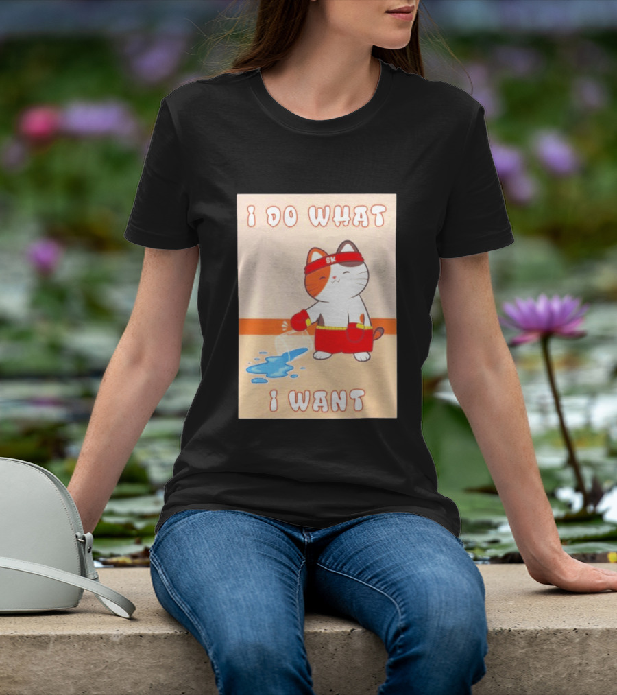 I Do What I Want Boxing Cat Spilled Water Red Gloves T-Shirt