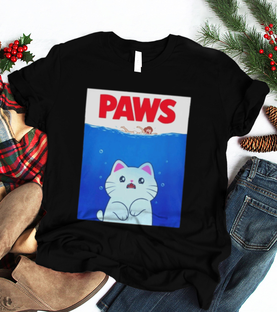 Paws Cat Parody Movie Jaws T-Shirt