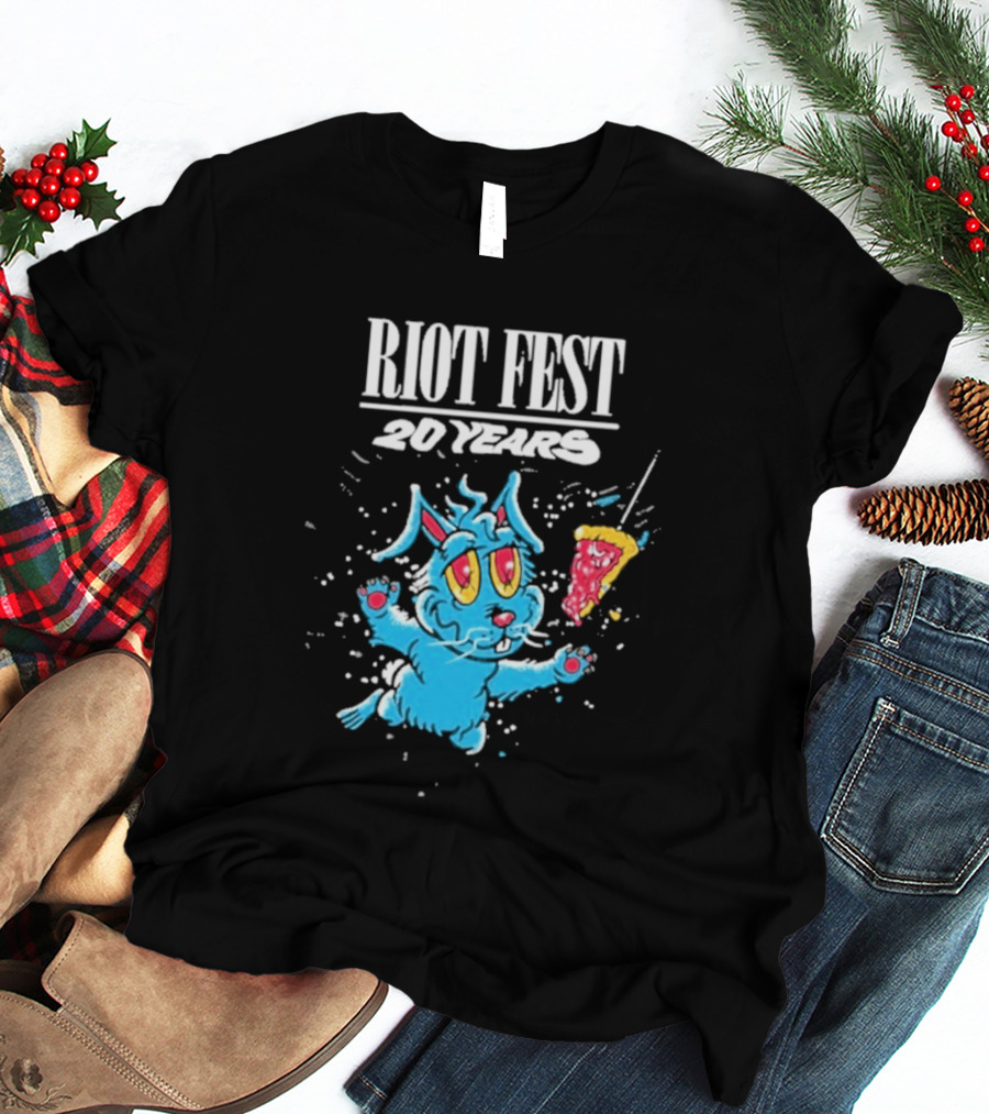 RIOT FEST 20 Years Blue Bunny And Pizza Slice Celebration T-Shirt