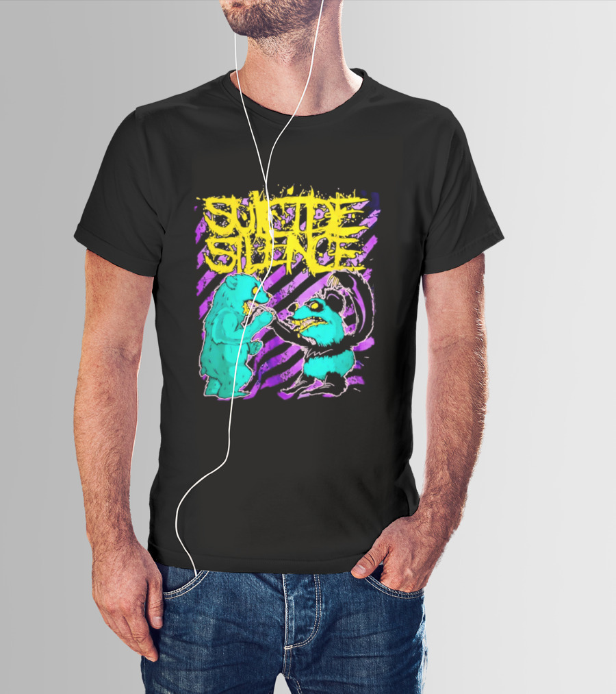 Suicide Silence Bears And Pandas Face Off In Striped Painting T-Shirt
