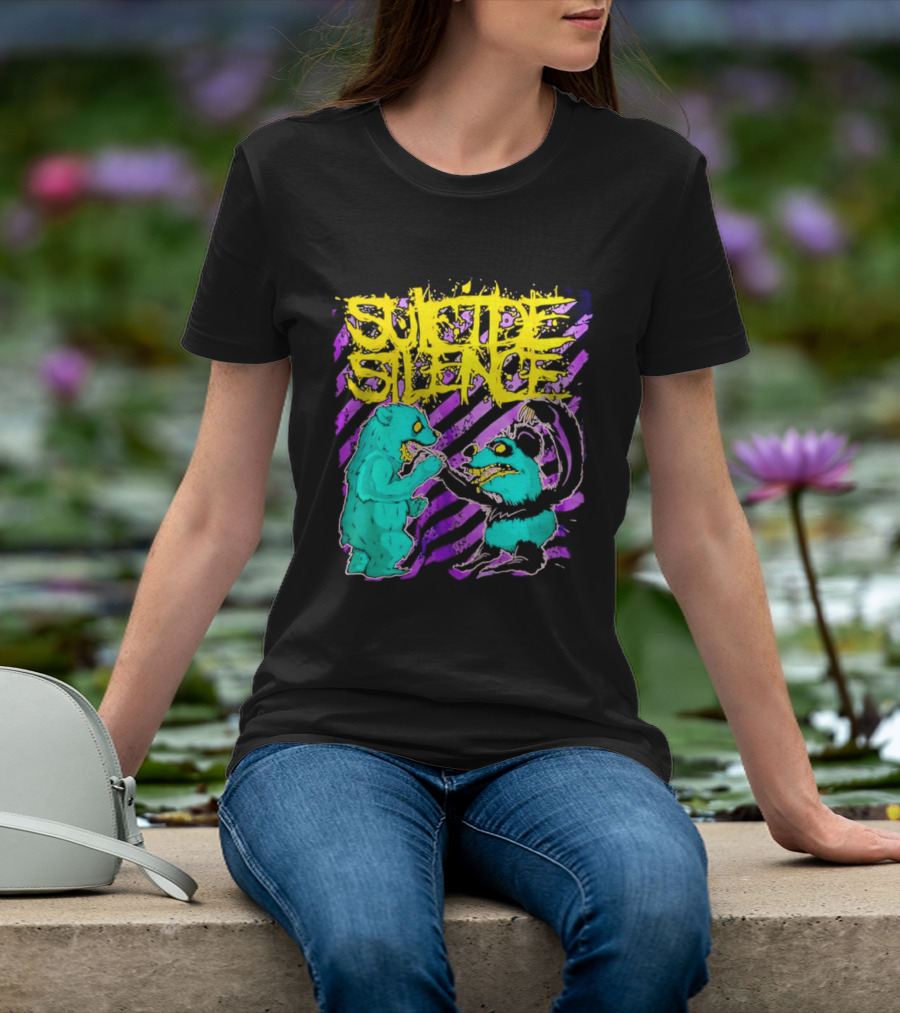 Suicide Silence Bears And Pandas Face Off In Striped Painting T-Shirt