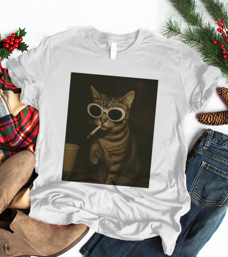 Cool Cat Smoking Sunglasses Meme Iconic Photo T-Shirt
