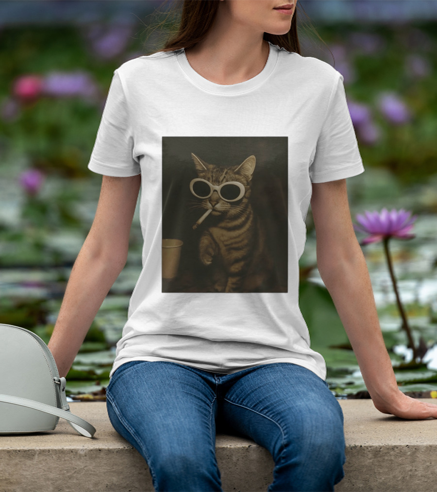 Cool Cat Smoking Sunglasses Meme Iconic Photo T-Shirt