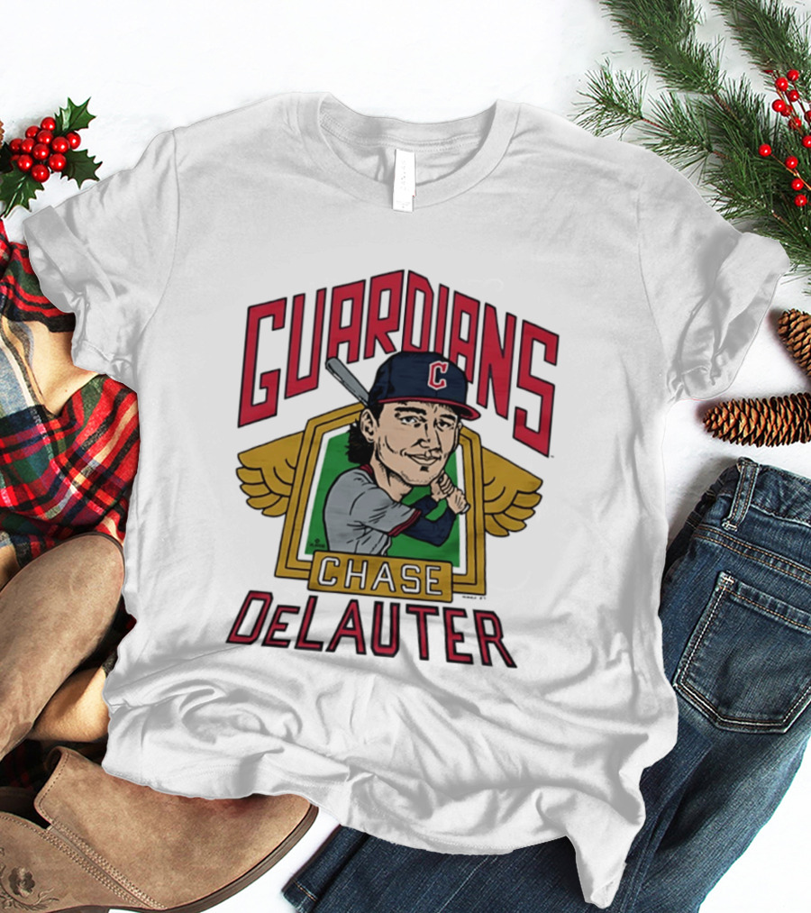 Guardians Chase DeLauter Baseball Caricature T-Shirt