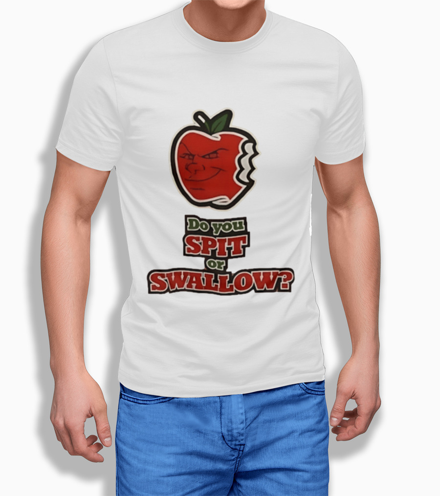 Do You Spit Or Swallow Question With Grinning Apple Bite T-Shirt