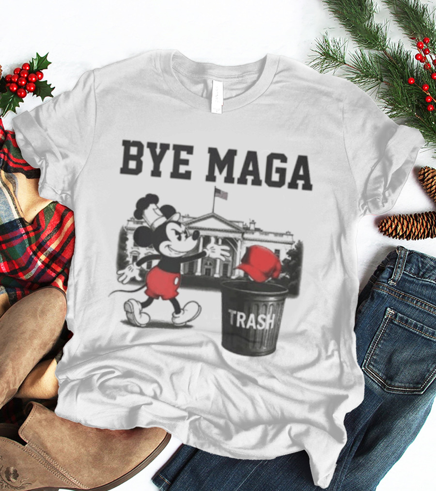 Bye Maga Trash Mickey Mouse Political Satire T-Shirt