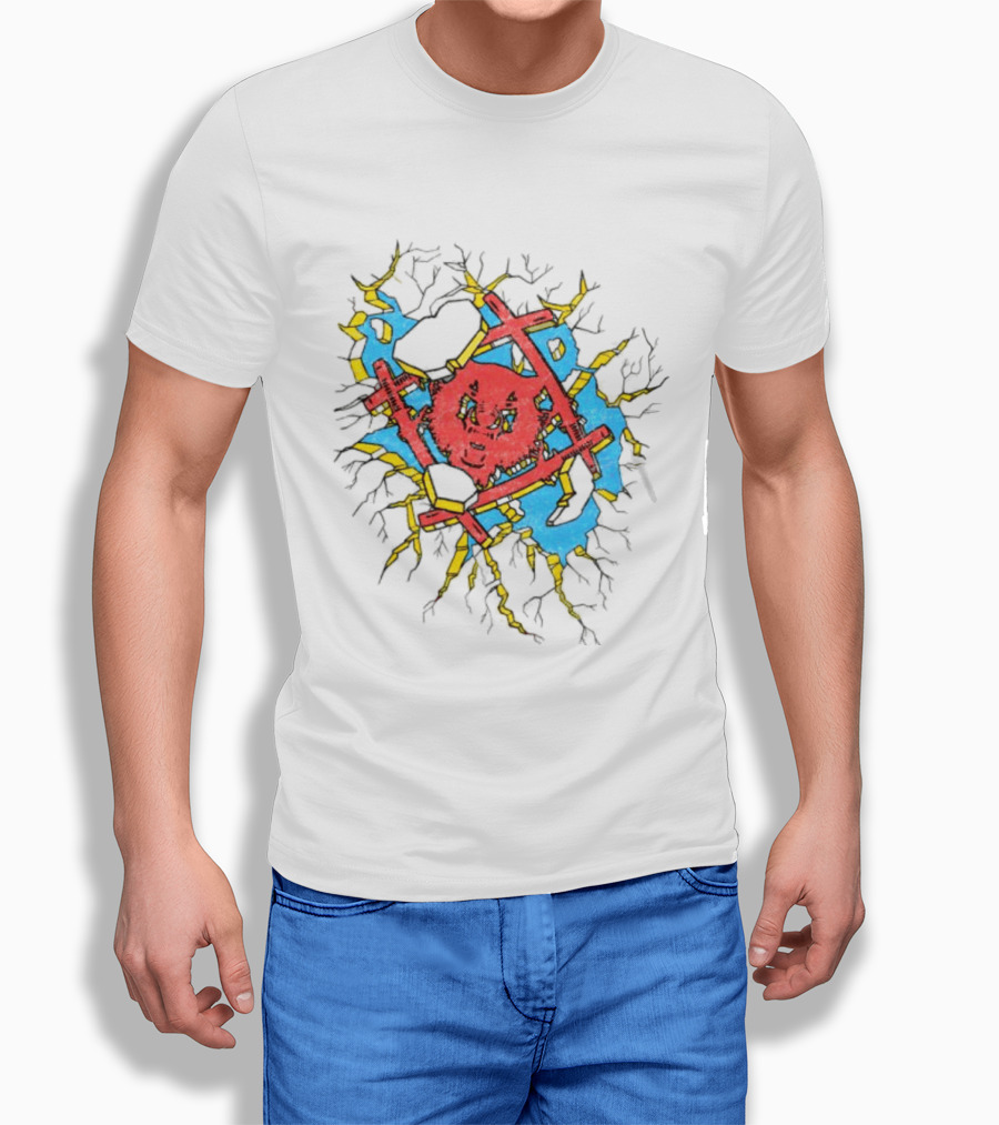 Hollowsquad La Store Hs Smash Fractured Red Face And Abstract Blue Yellow T-Shirt