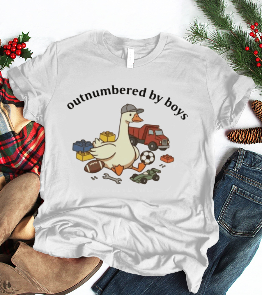 Outnumbered By Boys Goose With Toys Truck Football Soccer Blocks Racing Car T-Shirt