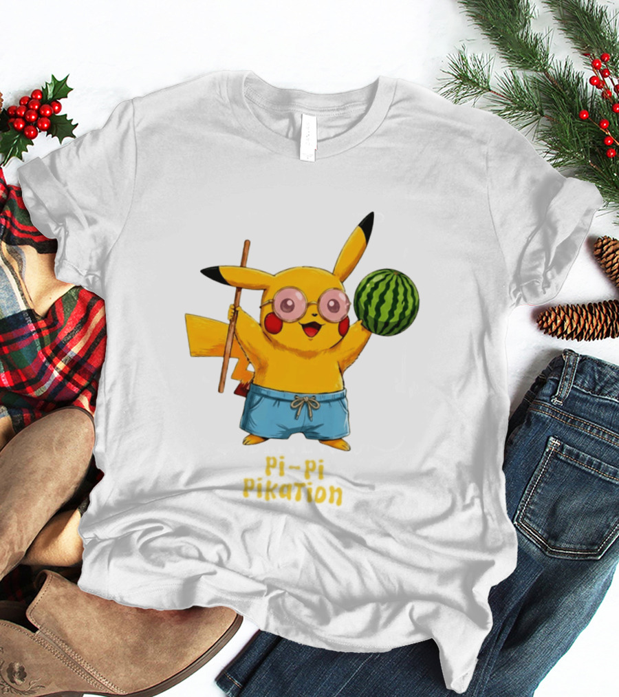 Pikachu Watermelon Summer Pi Pi Pikation Cute Sunglasses Beach T-Shirt