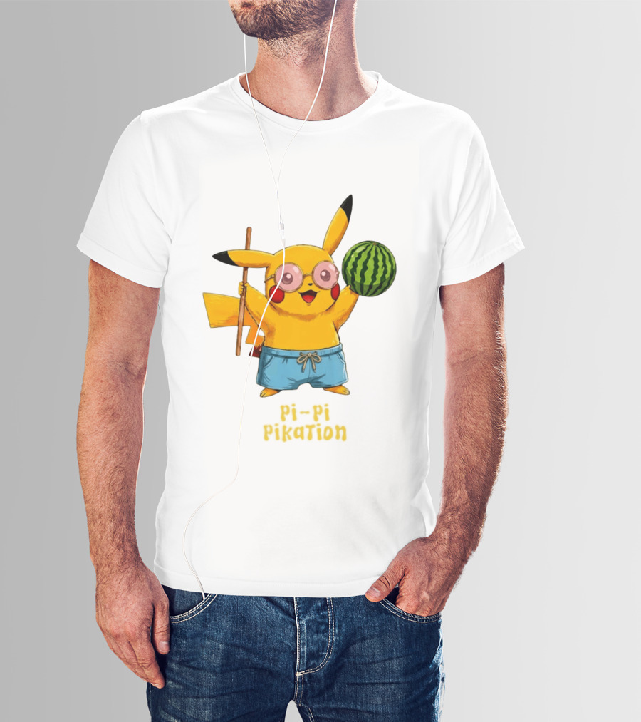 Pikachu Watermelon Summer Pi Pi Pikation Cute Sunglasses Beach T-Shirt