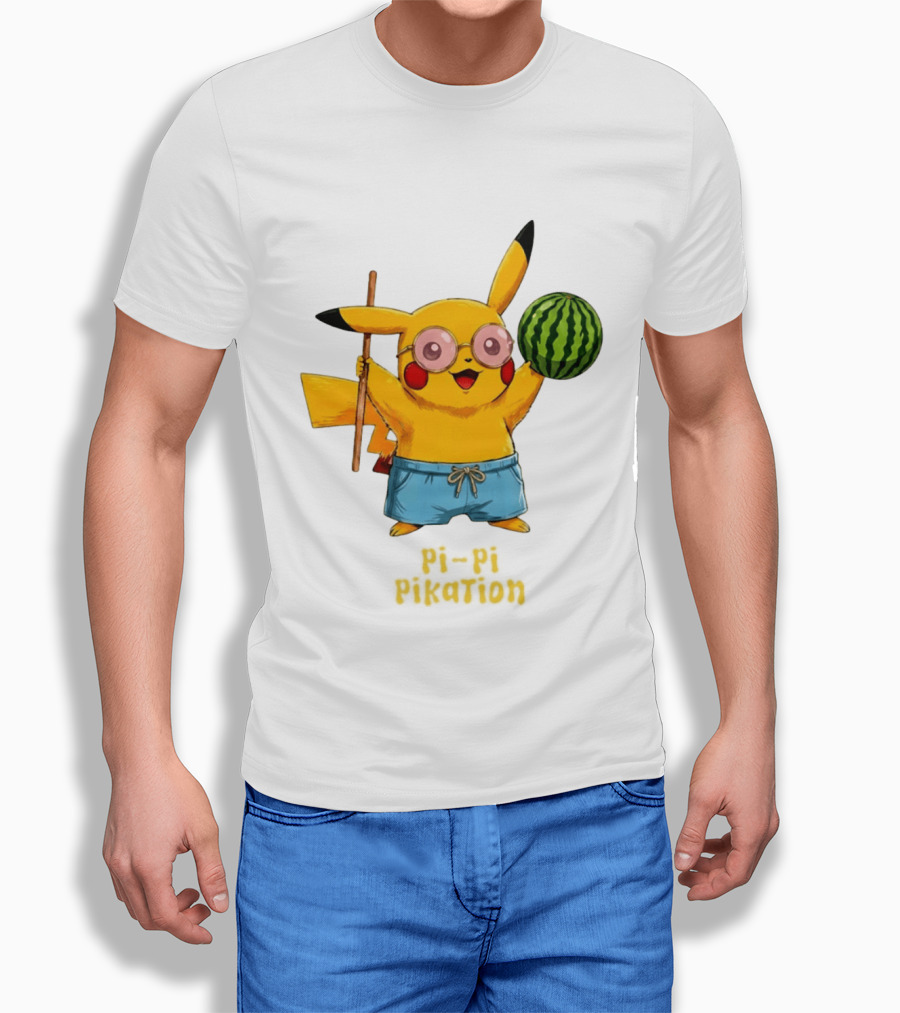 Pikachu Watermelon Summer Pi Pi Pikation Cute Sunglasses Beach T-Shirt