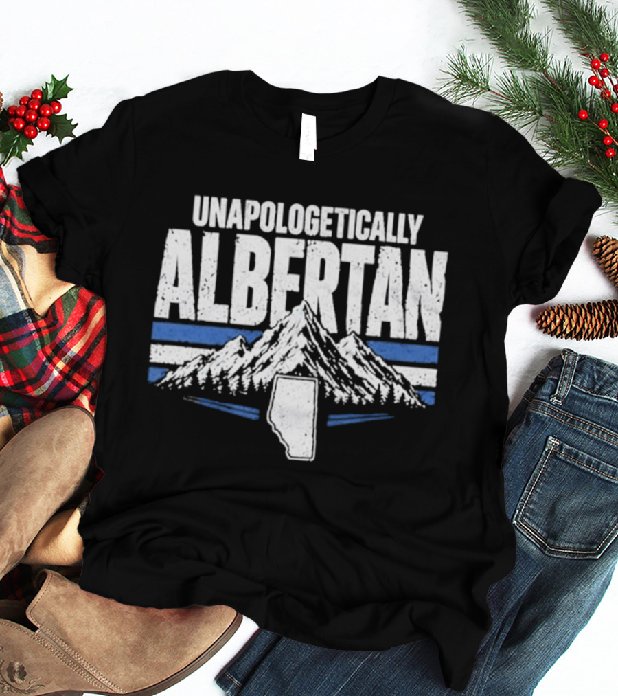 Unapologetically Albertan Alberta Map Mountains Stripes T-Shirt