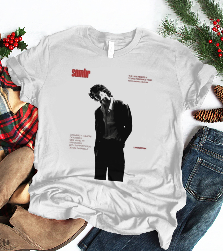 Sombr The Late Nights And Young Romance Tour Dates 2025 North America And Europe T-Shirt