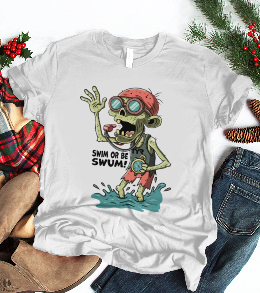 Swim Or Be Swum Zombie Lifeguard With Stop And Whistle T-Shirt