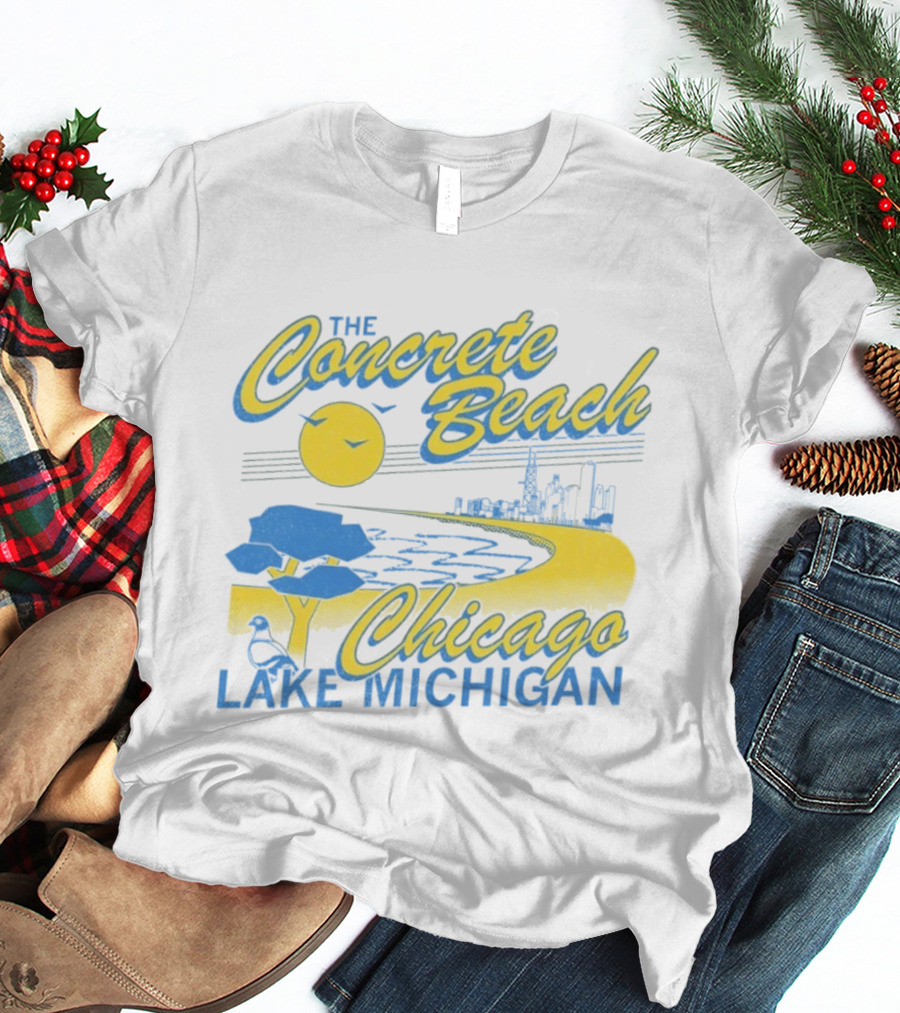 The Concrete Beach Sun Illustration Chicago Lake Michigan T-Shirt