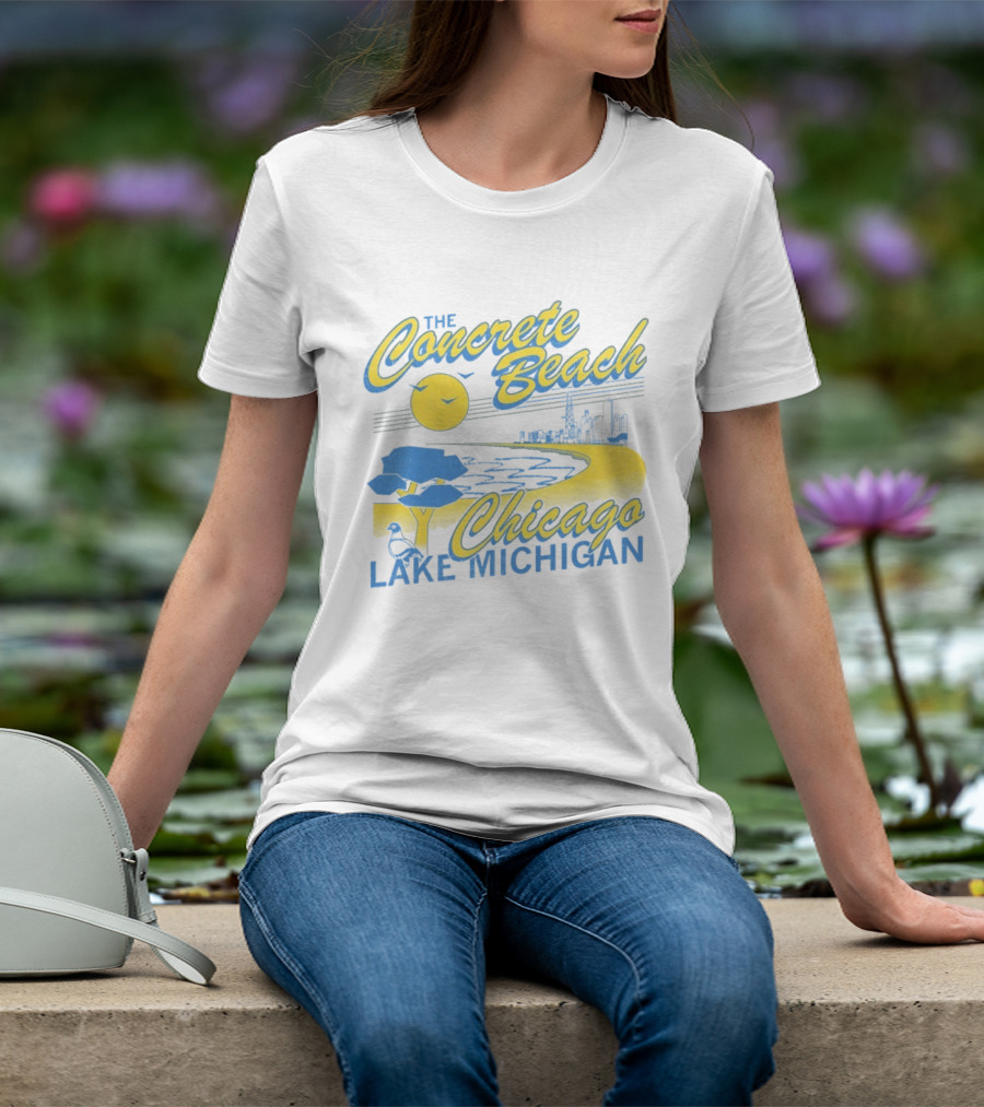 The Concrete Beach Sun Illustration Chicago Lake Michigan T-Shirt