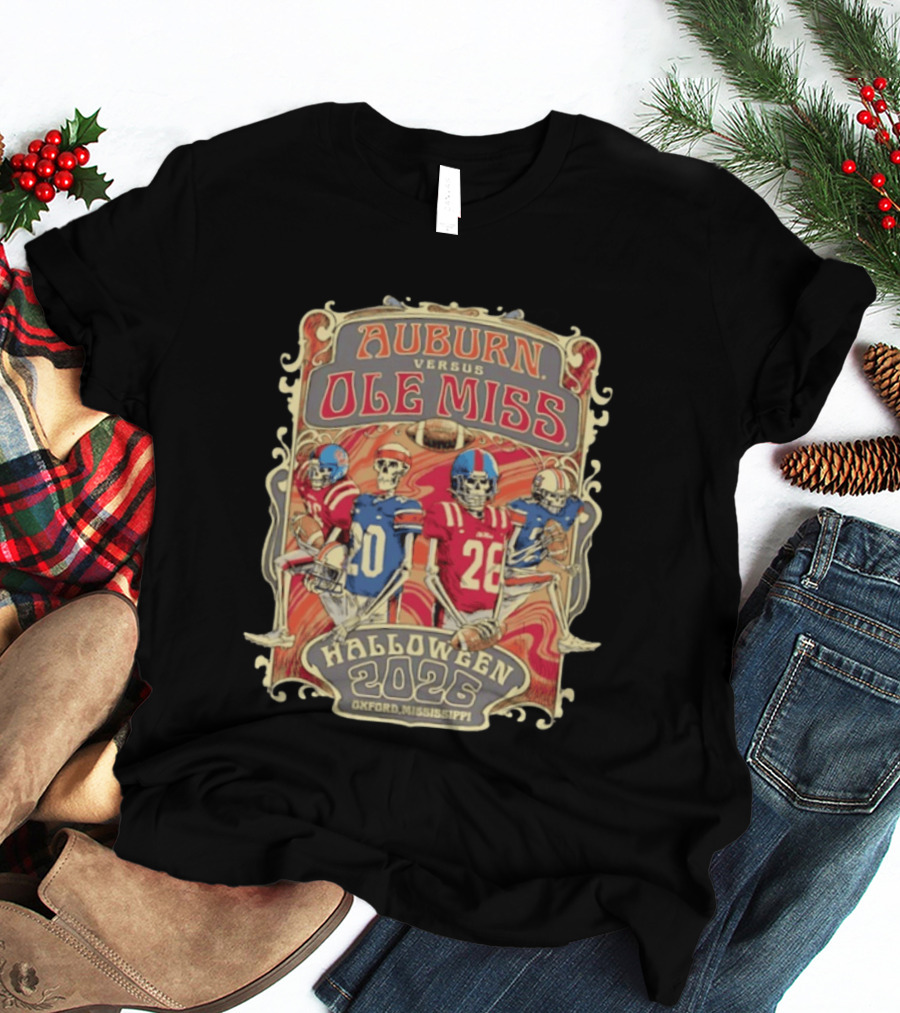 Auburn Versus Ole Miss Halloween 2026 Oxford Mississippi Football Skeletons T-Shirt