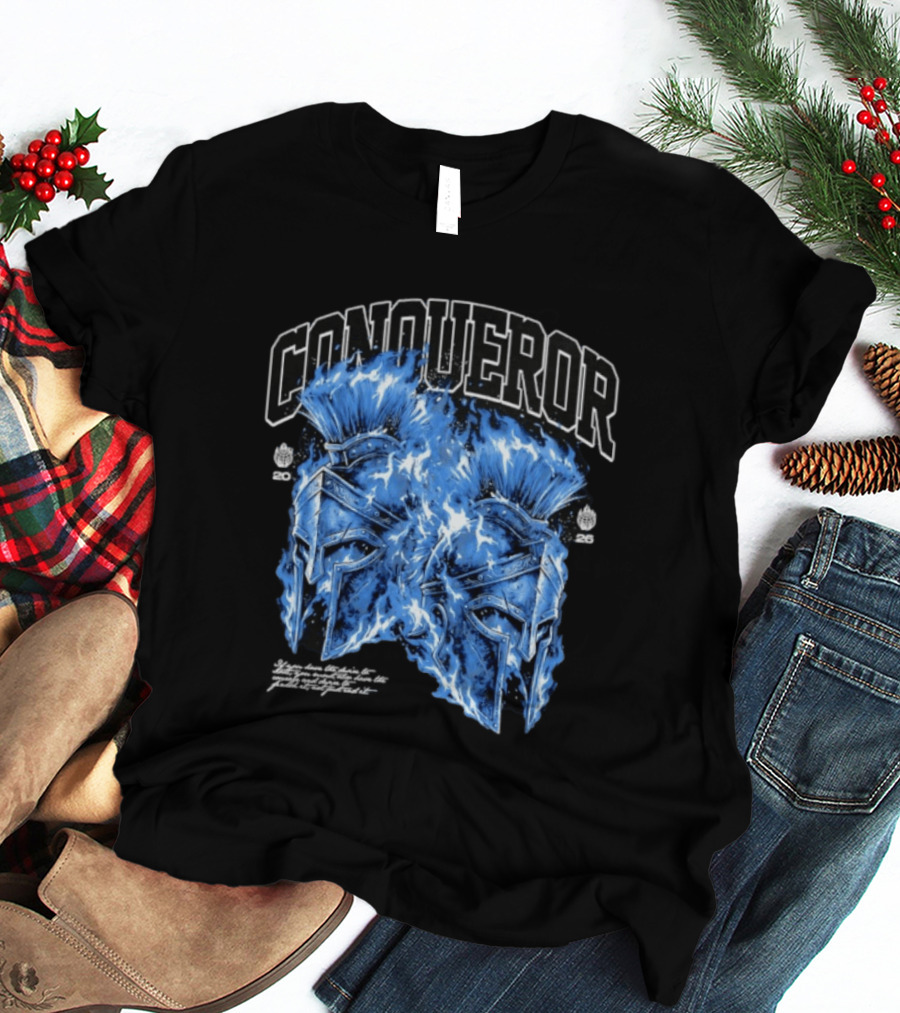 Conqueror Spartan Helmets Blue Fire Blaze T-Shirt