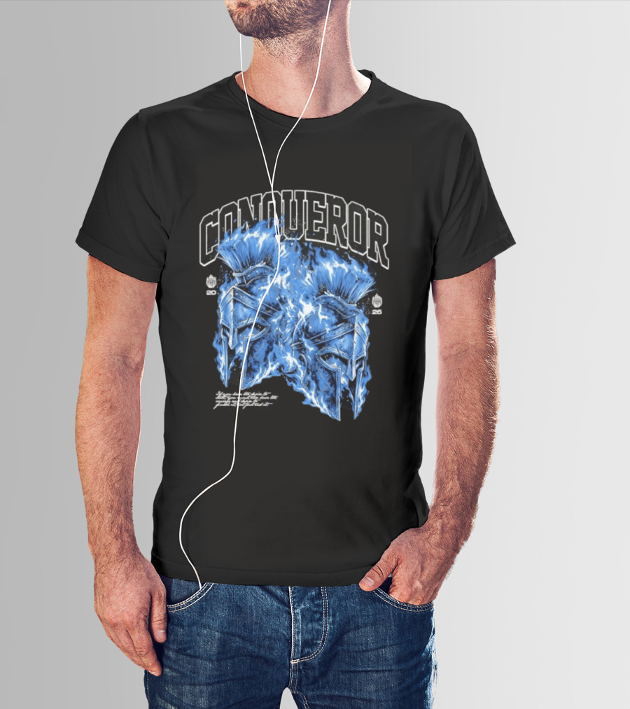 Conqueror Spartan Helmets Blue Fire Blaze T-Shirt