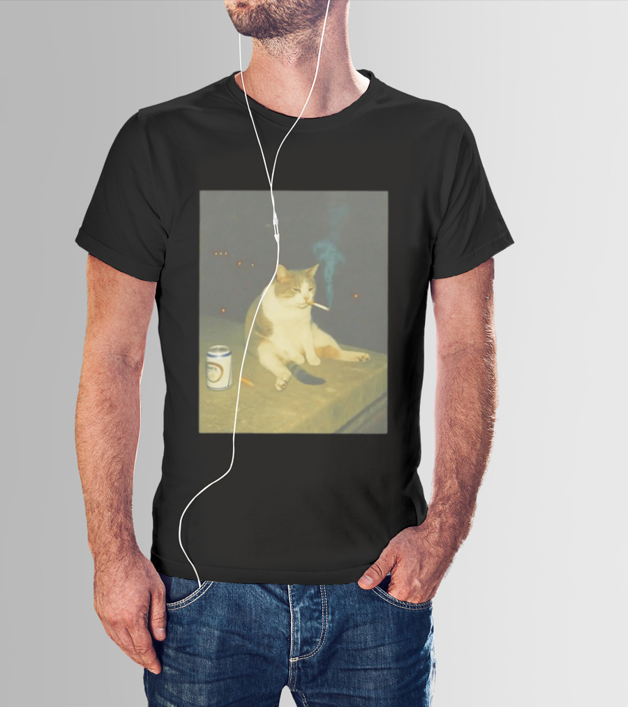 Depressed Cat Smoking Cigarette Meme With Beer Can T-Shirt