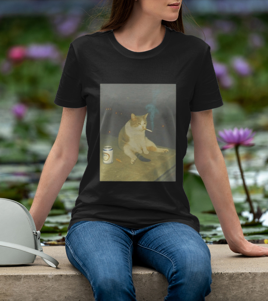 Depressed Cat Smoking Cigarette Meme With Beer Can T-Shirt
