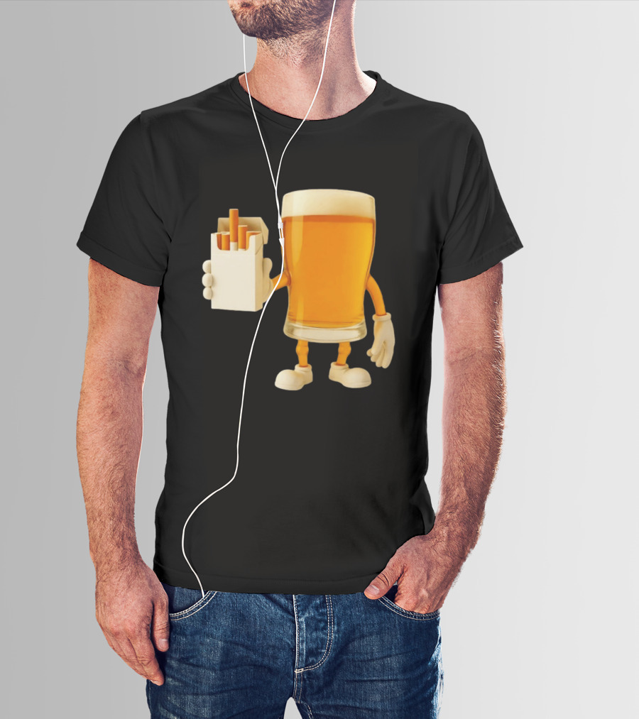 Beer Glass Holding Cigarettes Funny Drunk Cigs T-Shirt