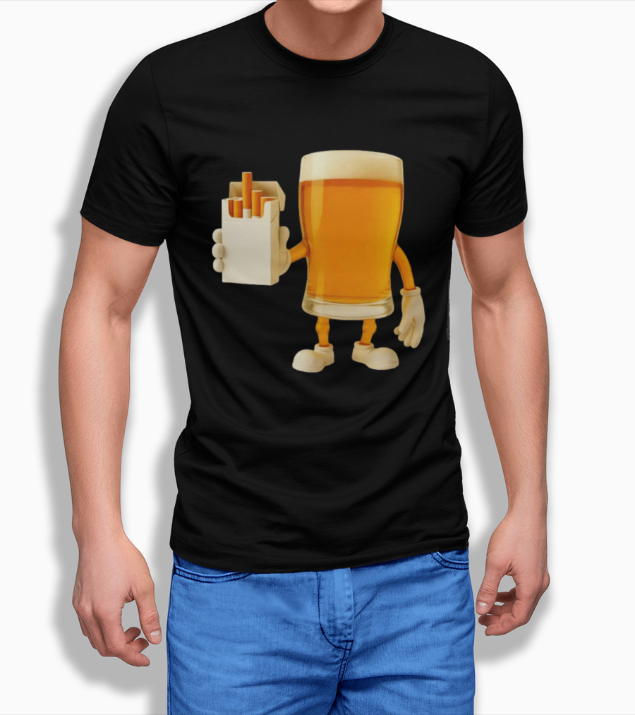 Beer Glass Holding Cigarettes Funny Drunk Cigs T-Shirt