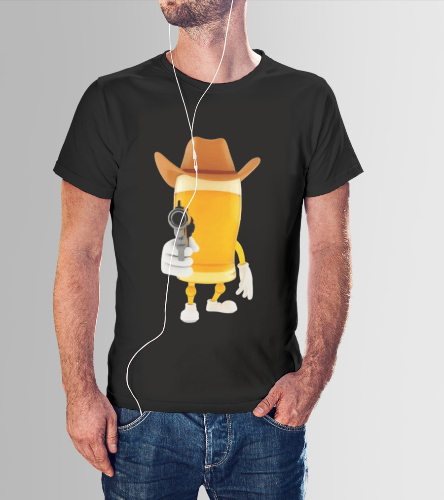 Cowboy Beer Glass With Gun Meme T-Shirt