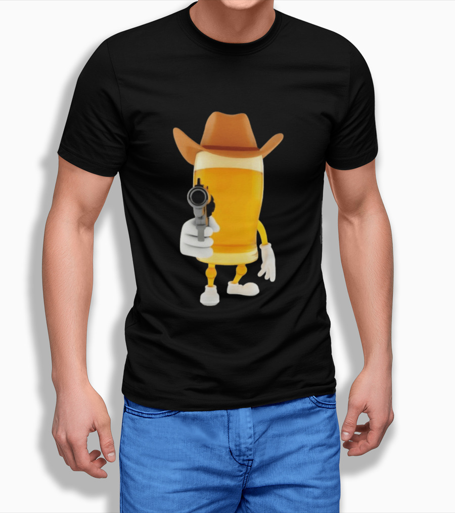 Cowboy Beer Glass With Gun Meme T-Shirt