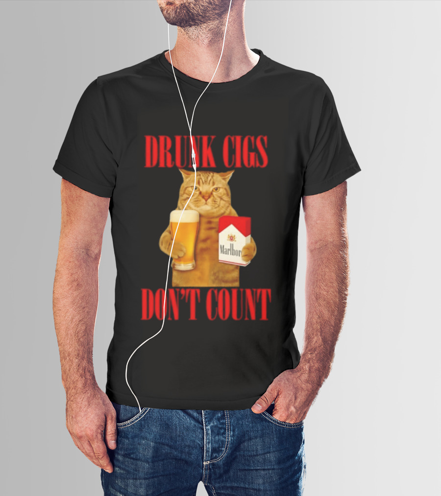 Drunk Cigs Don't Count Cat With Beer And Cigarette Pack T-Shirt