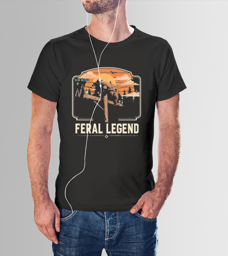 Feral Legend New Mexico Bear Climbs Light Pole Sunset Scene T-Shirt