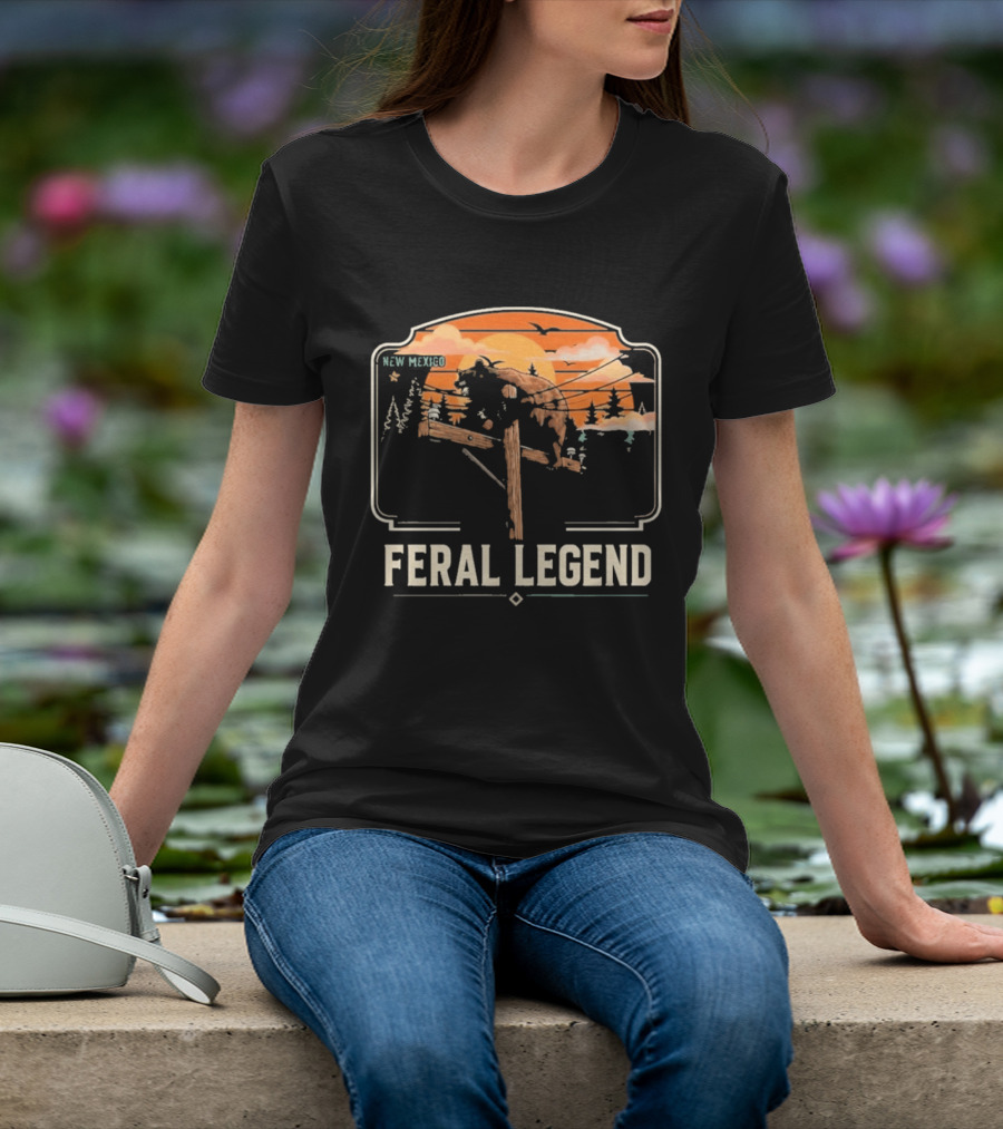 Feral Legend New Mexico Bear Climbs Light Pole Sunset Scene T-Shirt