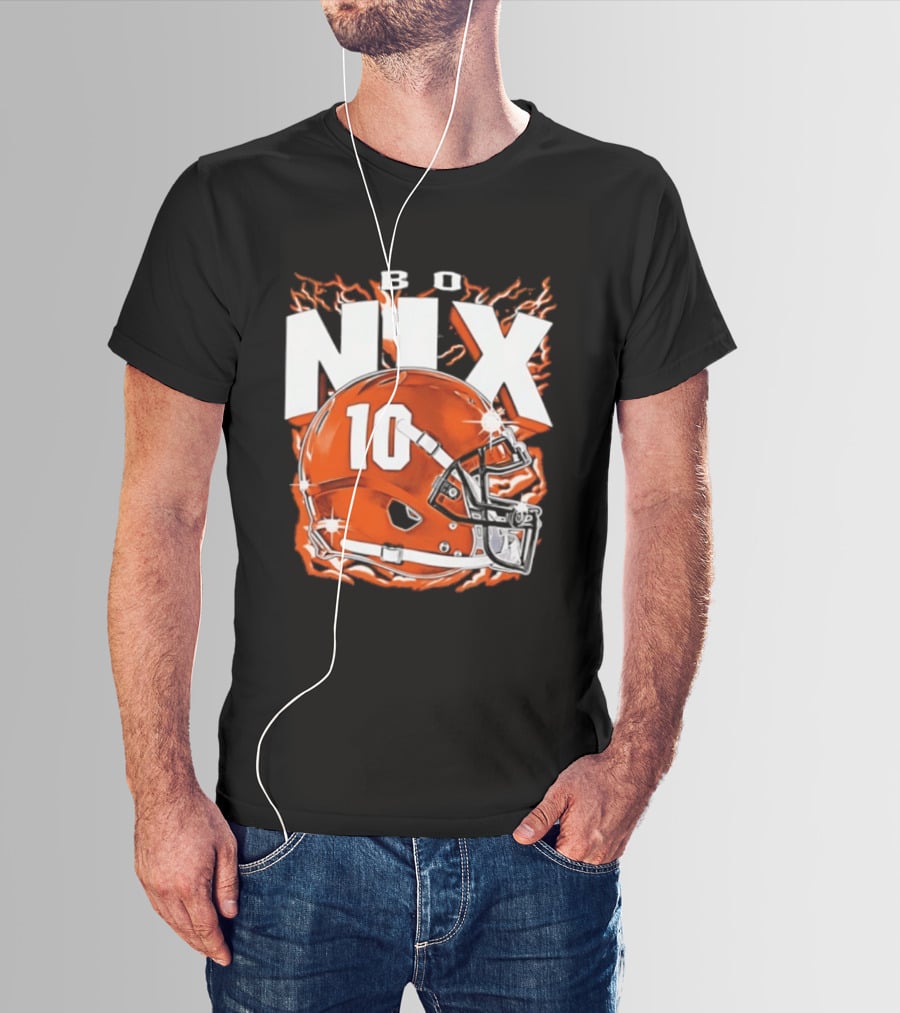 Bo Nix 10 Orange Football Helmet Flames T-Shirt