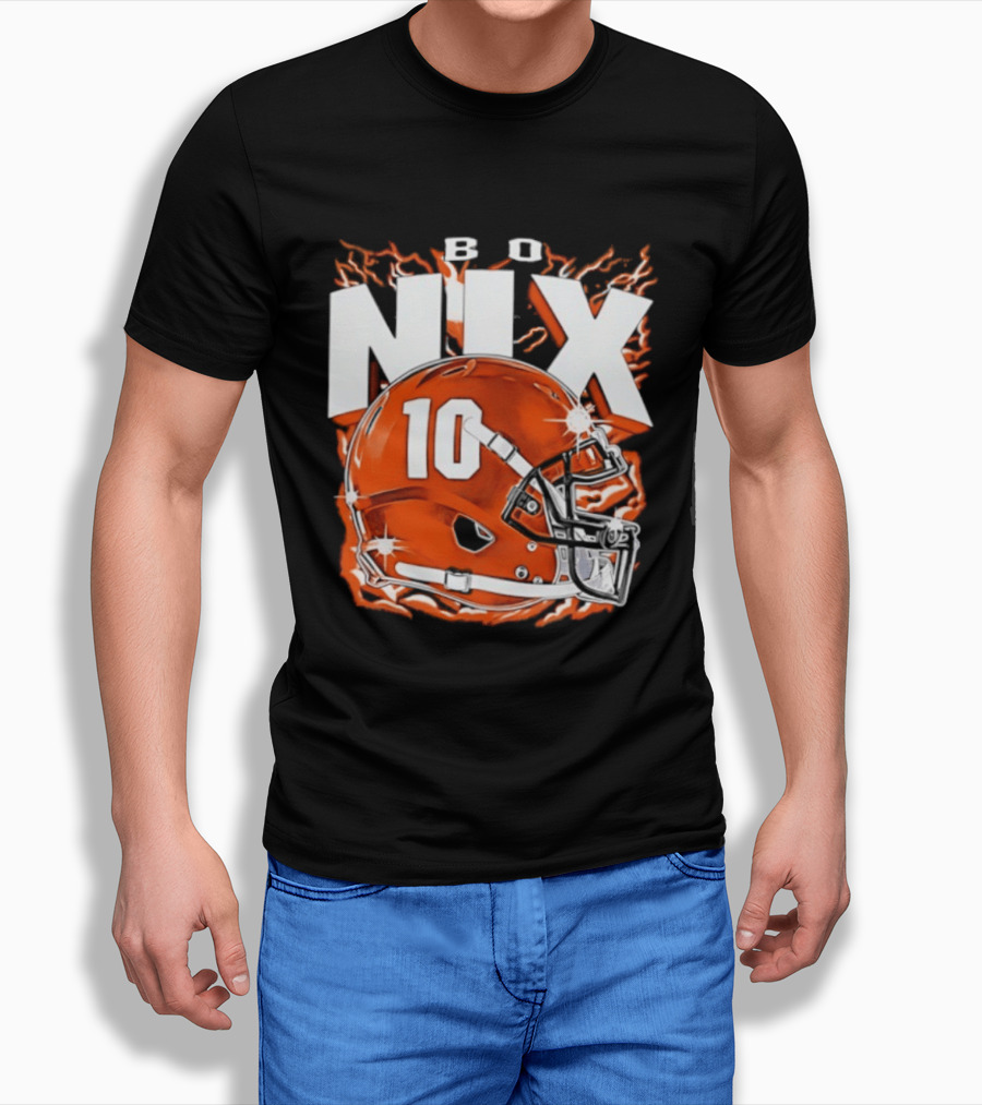Bo Nix 10 Orange Football Helmet Flames T-Shirt