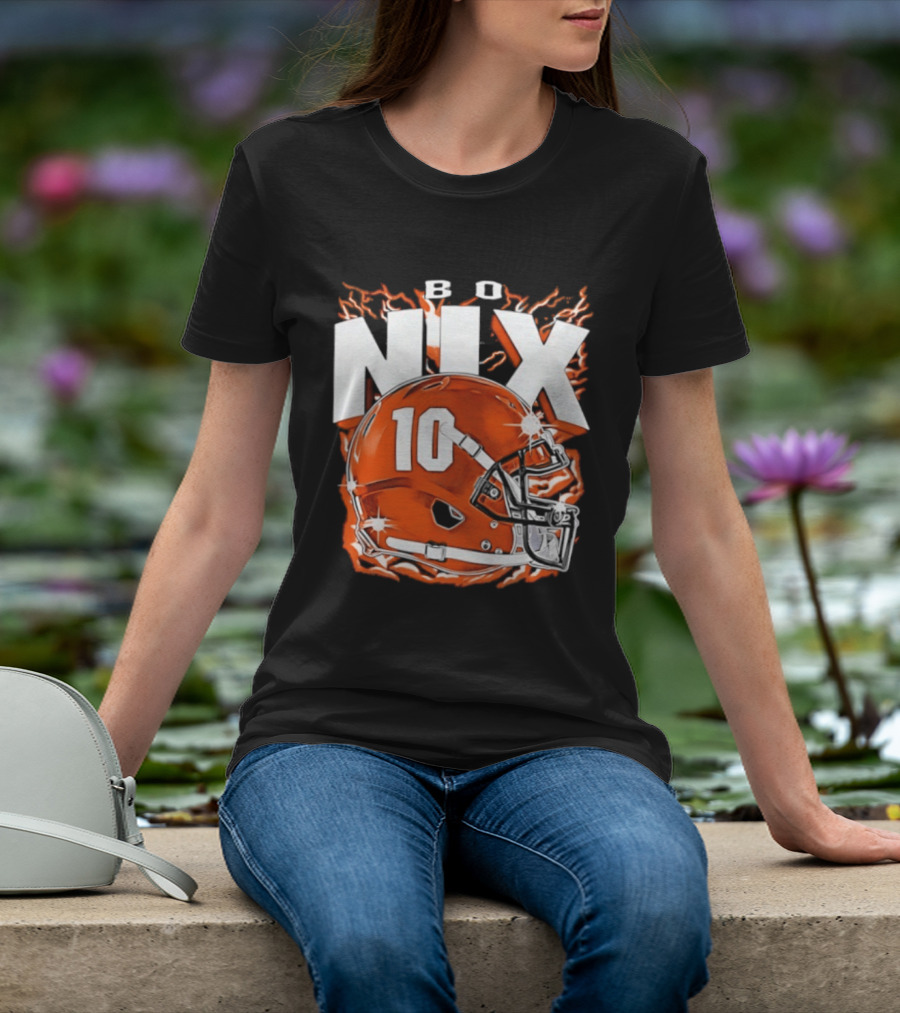 Bo Nix 10 Orange Football Helmet Flames T-Shirt