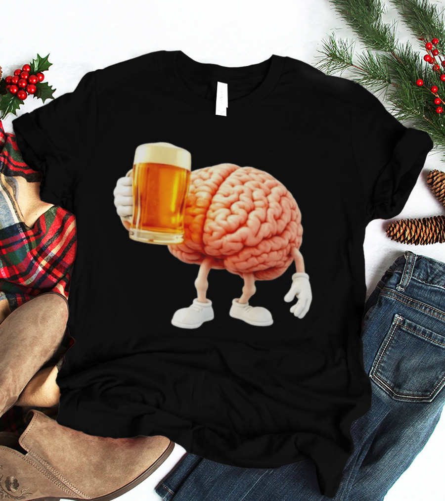 Brain Holding A Beer Drinking Anatomy Fun Humor T-Shirt