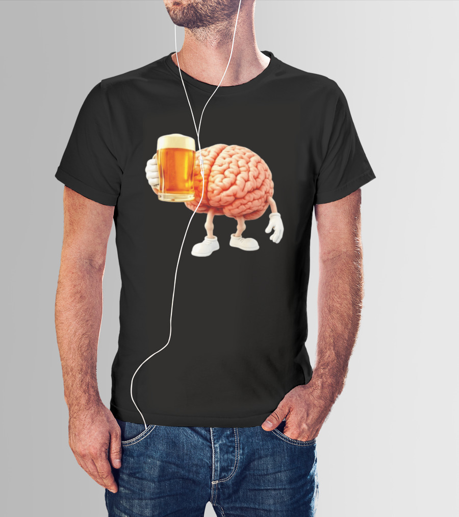 Brain Holding A Beer Drinking Anatomy Fun Humor T-Shirt