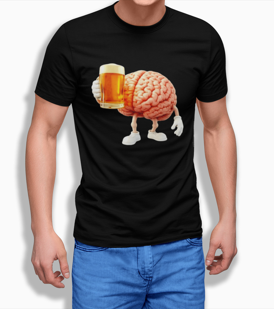 Brain Holding A Beer Drinking Anatomy Fun Humor T-Shirt