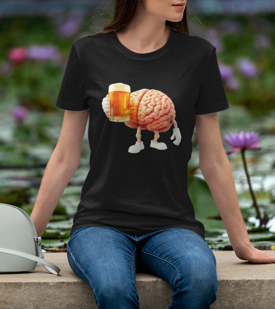 Brain Holding A Beer Drinking Anatomy Fun Humor T-Shirt