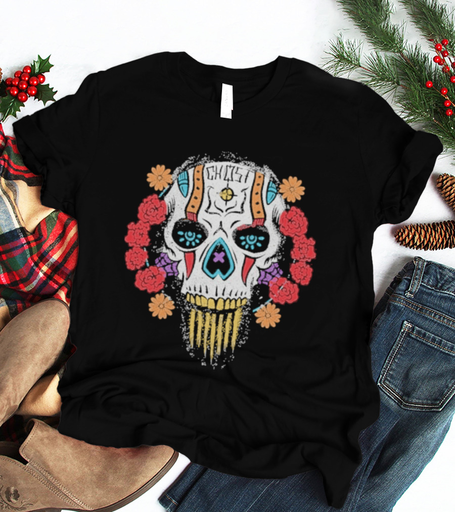 Call Of Duty Ghost Sugar Skull Floral Dia De Los Muertos T-Shirt