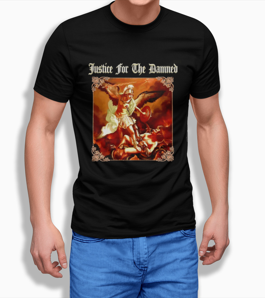Justice For The Damned Metalcore Hardcore Knight And Fallen Angel Battle T-Shirt