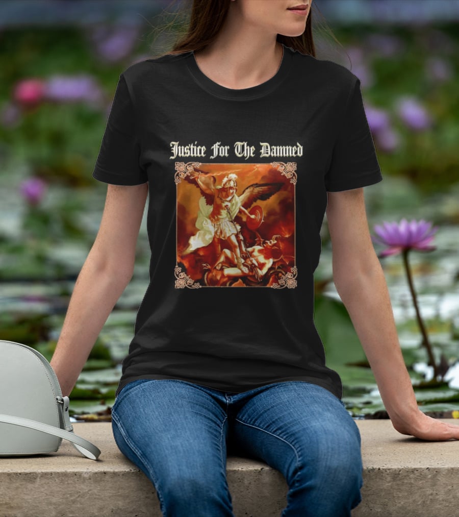 Justice For The Damned Metalcore Hardcore Knight And Fallen Angel Battle T-Shirt