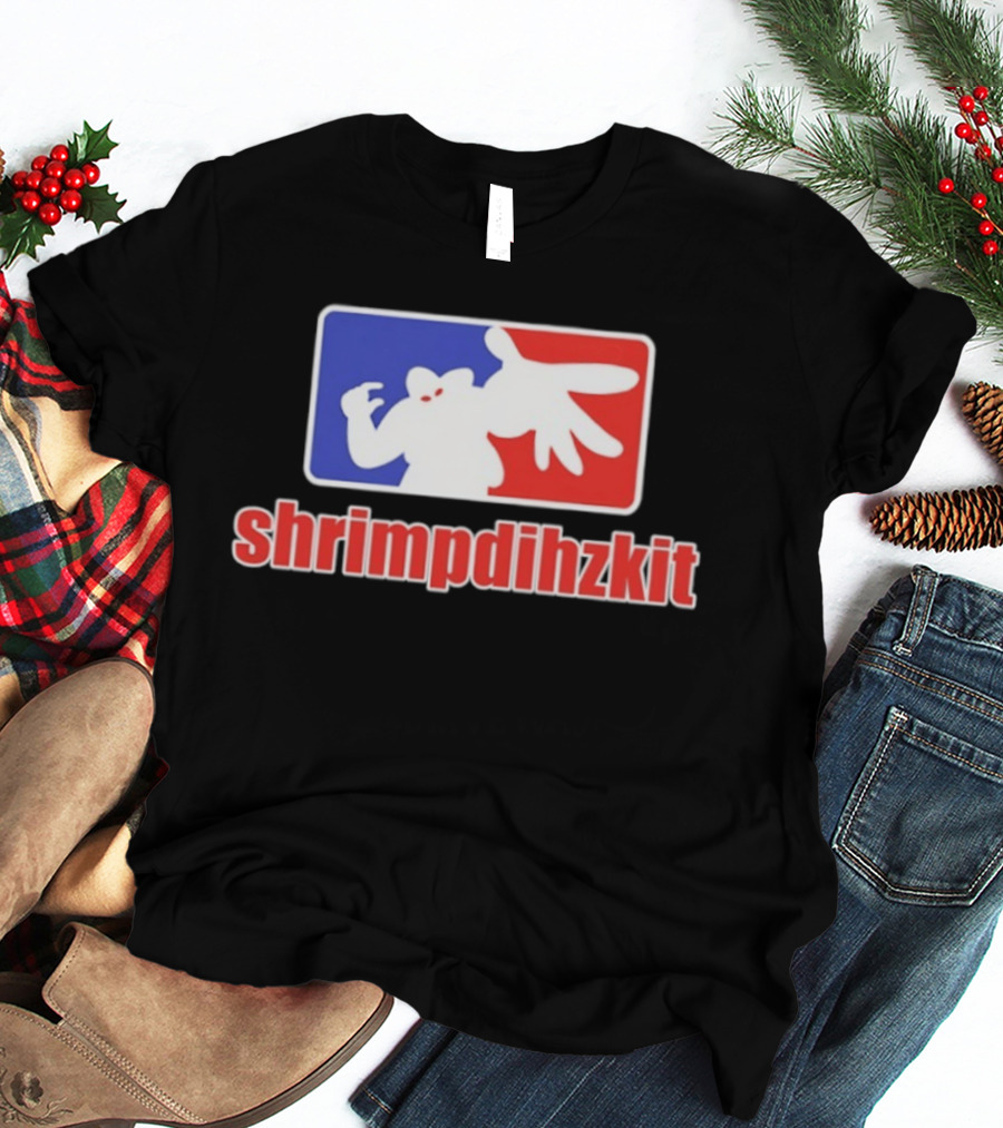 Shrimpdihzkit NBA Style Branding Parody Red White Blue T-Shirt