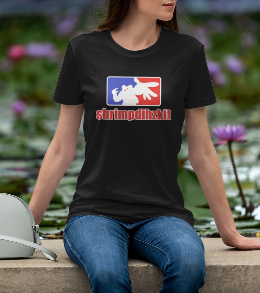 Shrimpdihzkit NBA Style Branding Parody Red White Blue T-Shirt