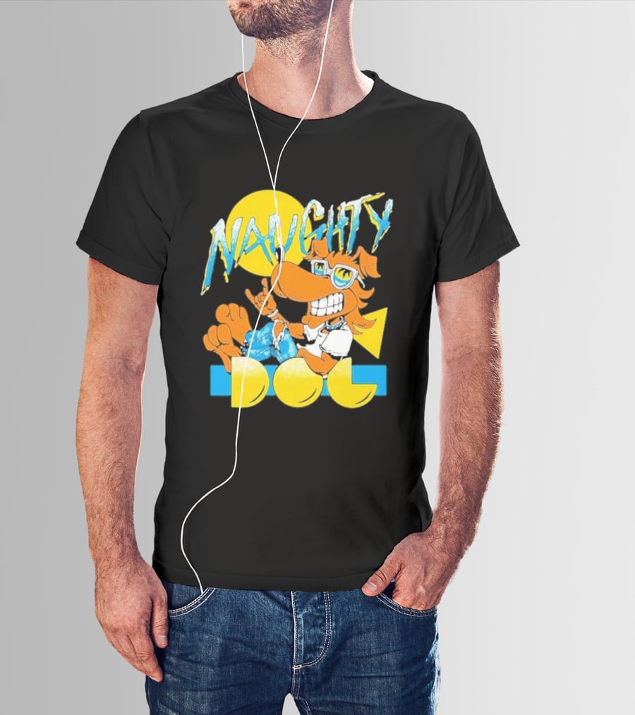 Naughty Dog Retro Cartoon Character With Sunglasses And Sunburst T-Shirt