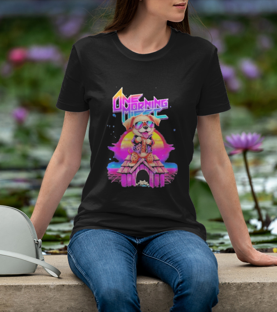 One Morning Left Puppy Doghouse 80s Retro Sunglasses Sunset Vibe T-Shirt