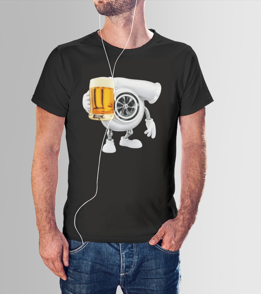 Turbo Beer Turbocharger Car Enthusiast Character With Beer T-Shirt