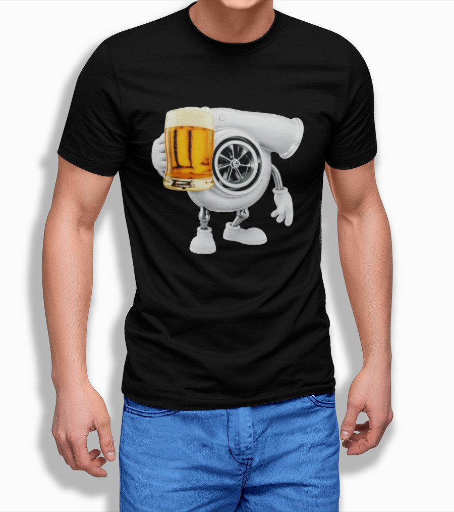 Turbo Beer Turbocharger Car Enthusiast Character With Beer T-Shirt