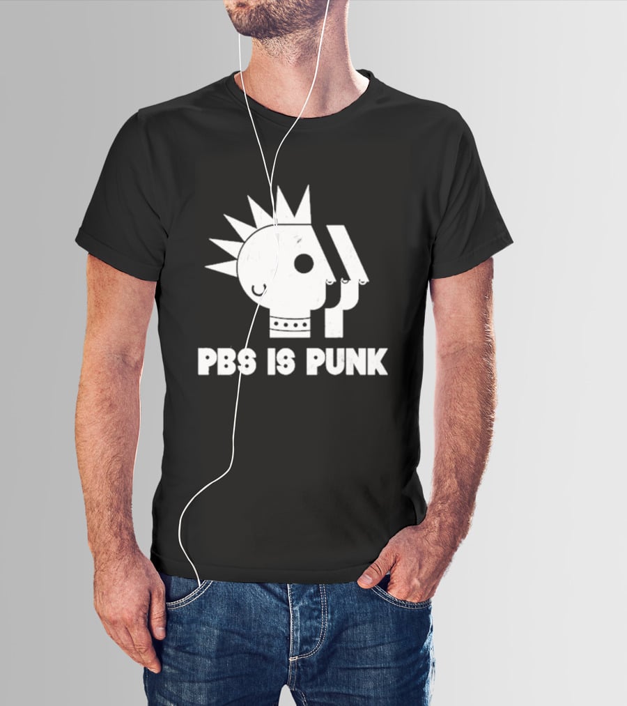 PBS Is Punk Distressed Style Mohawk Head Everyday Wear T-Shirt
